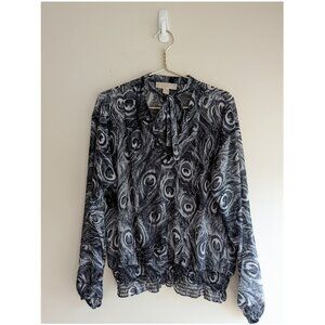 Michael Kors Peacock Print Semi-Sheer Blouse
